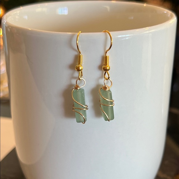 Elegant Gold and Green Wire-Wrapped Peace and Harmony Earrings - Picture 2 of 4
